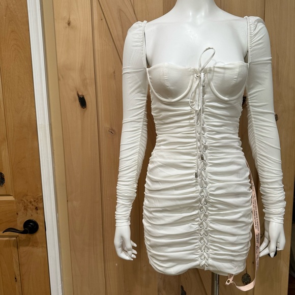 Oh Polly Fantasy Long Sleeve Ruched Sheer Dress Size 2 NWT! Lace Up Baby Doll - Picture 16 of 16